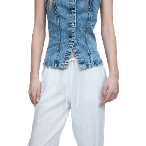 H&M Linen Blend Pull On Trousers - White