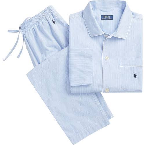 Polo Ralph Lauren Poplin Long Sleep Set - Light Blue Mini Gingham