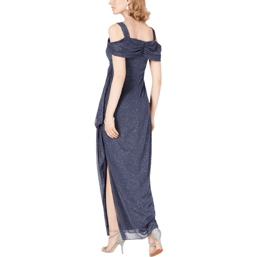 Alex Evenings Cold-Shoulder Draped Metallic Gown - Smoke