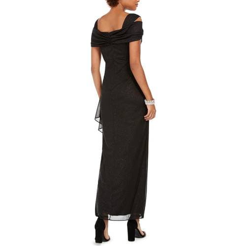 Alex Evenings Cold-Shoulder Draped Metallic Gown - Black