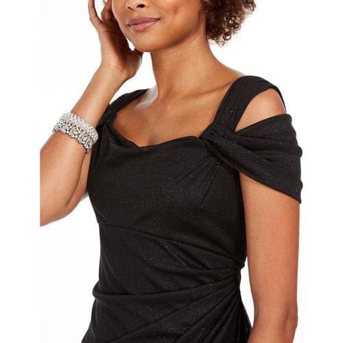Alex Evenings Cold-Shoulder Draped Metallic Gown - Black