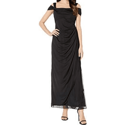 Alex Evenings Long Mesh Cold Shoulder Dress