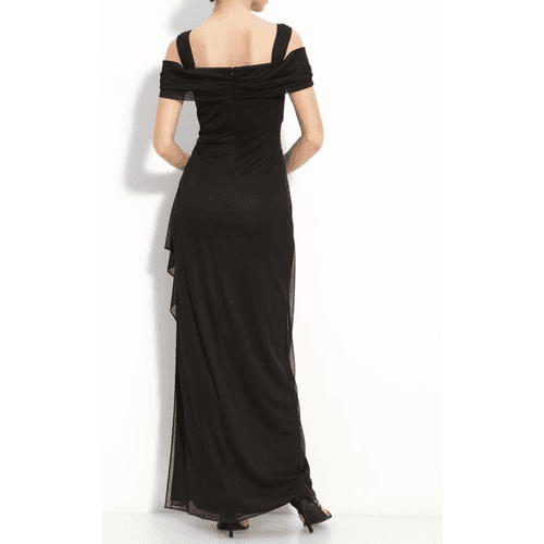 Alex Evenings Long Mesh Cold Shoulder Dress