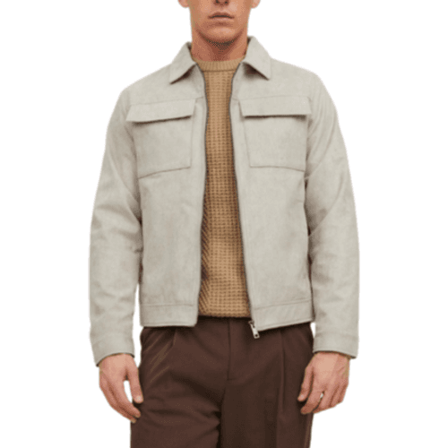 Jack & Jones Leather Look Biker Jacket - Grey/String