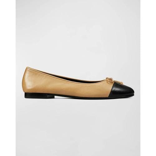 Tory Burch Cap-Toe Ballet Ginger Shortbread/Perfect Black