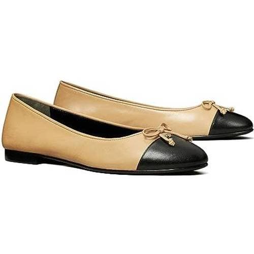 Tory Burch Cap-Toe Ballet Ginger Shortbread/Perfect Black