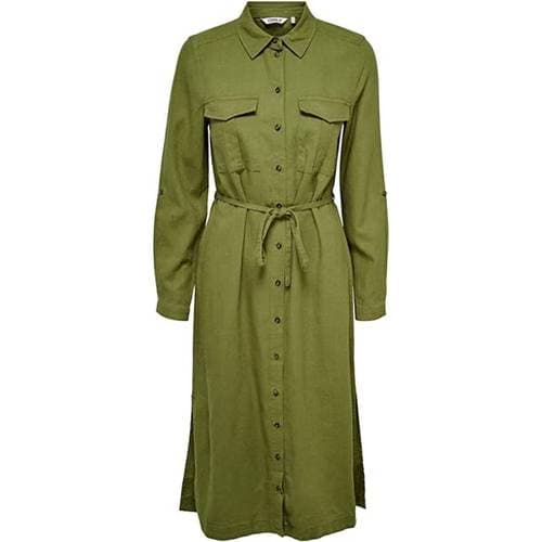 Only Avslappnad Skjortkrage Lång Klänning Grön