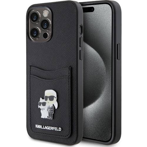 Karl Lagerfeld Karl&Choupette Metal Logo Saffiano Card Case for iPhone 15 Pro Max
