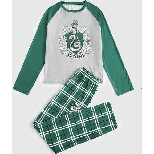 Shein ROMWE Women's Letter & Snake Print Top And Plaid Pants Pajama Set