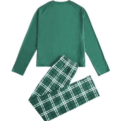 Shein ROMWE Women's Letter & Snake Print Top And Plaid Pants Pajama Set