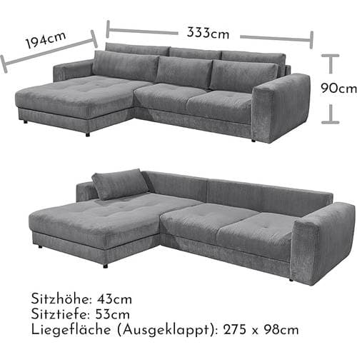 Stella Trading L-Shape Barura Ash Soffa 333cm