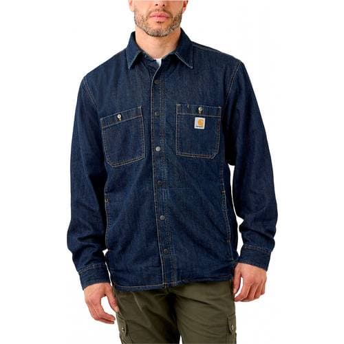 Carhartt Relaxed Fit Denim Fleece Lined Snap-Front Shirt Jacket - Glacier