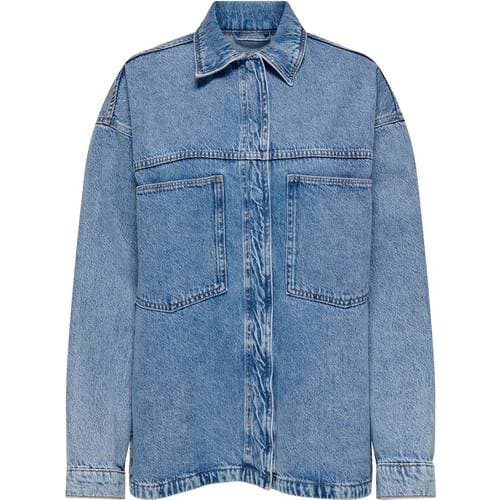 Only Regular Shirt Collar Buttoned Cuffs Dropped Shoulders Denim Shirt - Blue/Light Blue Denim