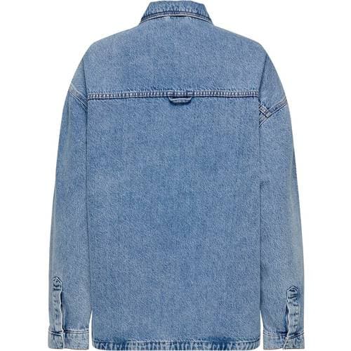 Only Regular Shirt Collar Buttoned Cuffs Dropped Shoulders Denim Shirt - Blue/Light Blue Denim