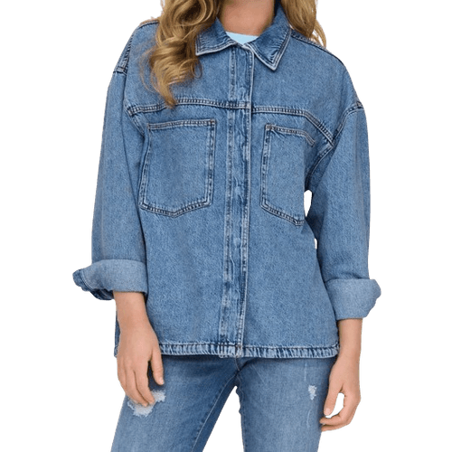 Only Regular Shirt Collar Buttoned Cuffs Dropped Shoulders Denim Shirt - Blue/Light Blue Denim