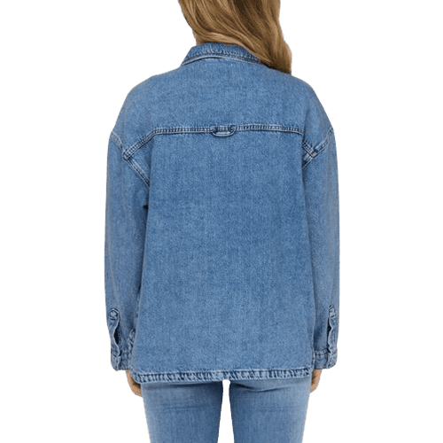 Only Regular Shirt Collar Buttoned Cuffs Dropped Shoulders Denim Shirt - Blue/Light Blue Denim