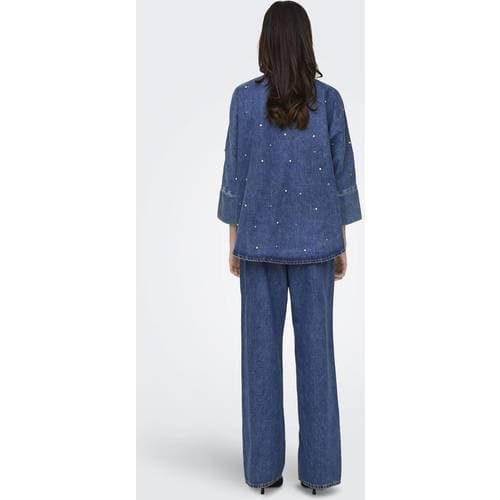 Only Grace 3/4 Rhinestone Shirt - Medium Blue Denim